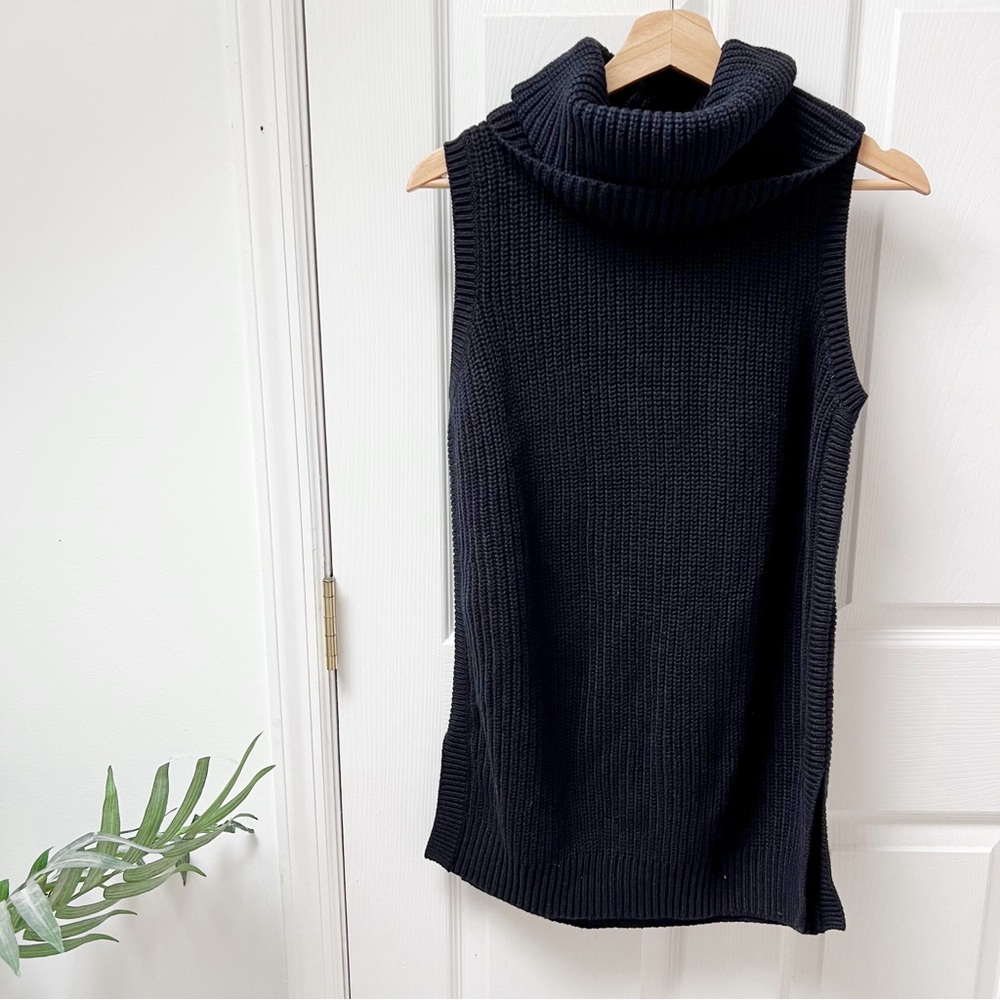 Lands' End Black Sleeveless Turtleneck Knit Mini Dress